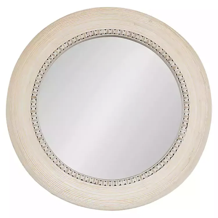 Decorative Mirrors-Kirklands Home Light Wood Beaded Joan Round Wall Mirror