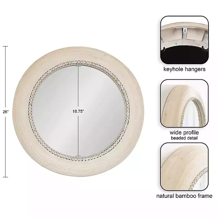 Decorative Mirrors-Kirklands Home Light Wood Beaded Joan Round Wall Mirror