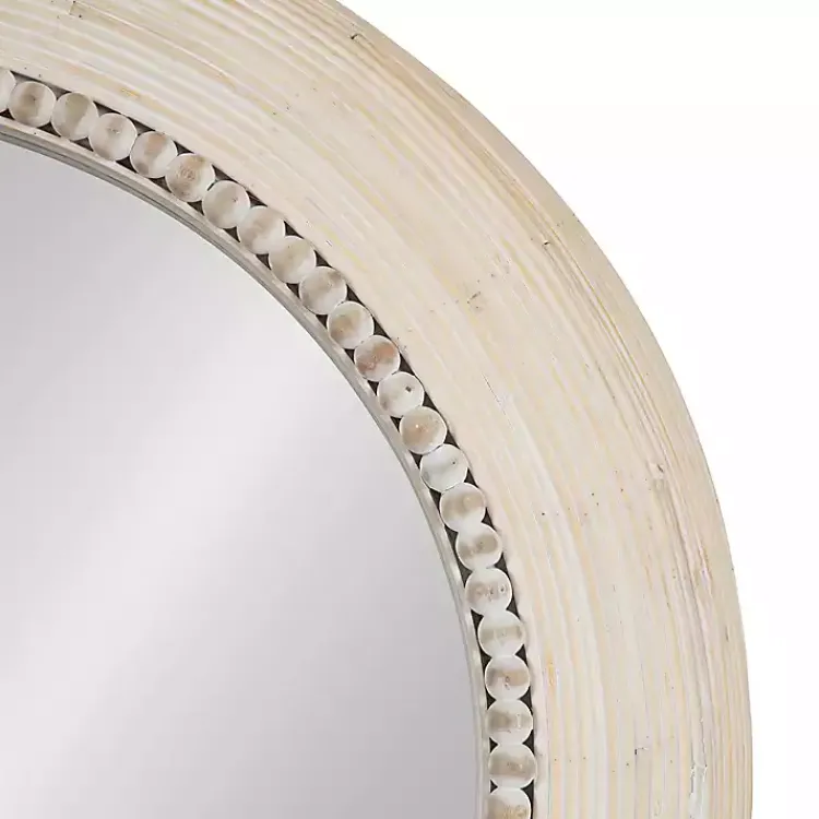 Decorative Mirrors-Kirklands Home Light Wood Beaded Joan Round Wall Mirror