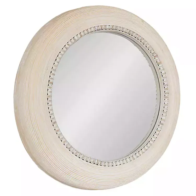 Decorative Mirrors-Kirklands Home Light Wood Beaded Joan Round Wall Mirror