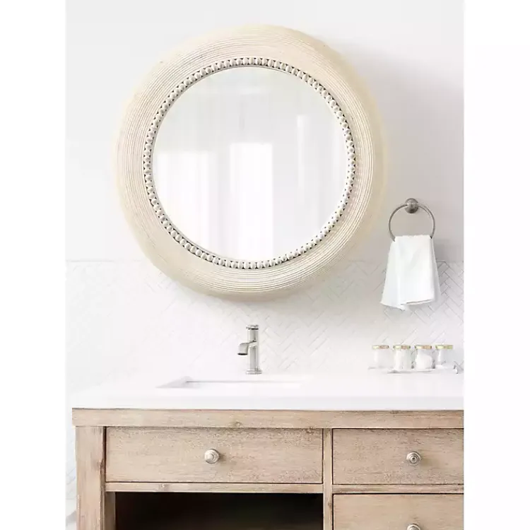 Decorative Mirrors-Kirklands Home Light Wood Beaded Joan Round Wall Mirror