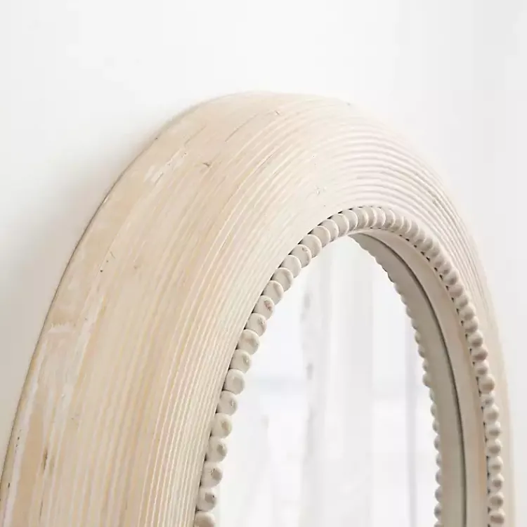 Decorative Mirrors-Kirklands Home Light Wood Beaded Joan Round Wall Mirror