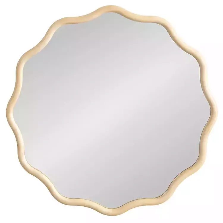 Decorative Mirrors-Kirklands Home Natural Wavy Scallop Round Wall Mirror Tan