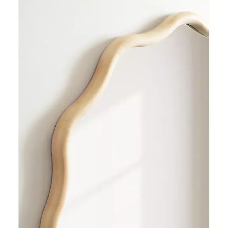 Decorative Mirrors-Kirklands Home Natural Wavy Scallop Round Wall Mirror Tan