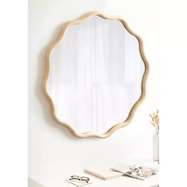 Decorative Mirrors-Kirklands Home Natural Wavy Scallop Round Wall Mirror Tan