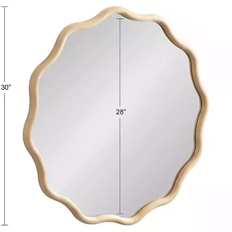 Decorative Mirrors-Kirklands Home Natural Wavy Scallop Round Wall Mirror Tan