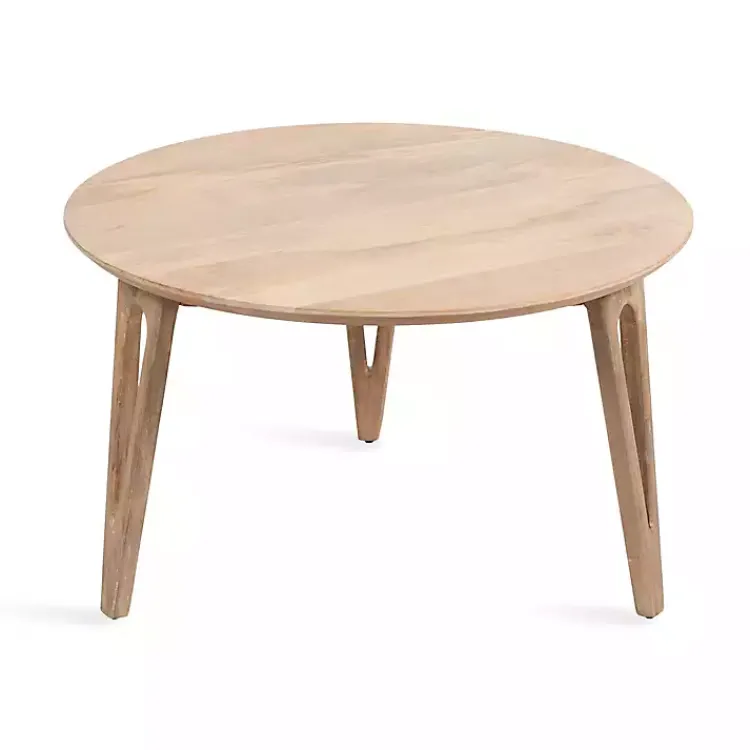 Coffee Tables-Kirklands Home Natural Mango Wood Round Kershaw Coffee Table Tan