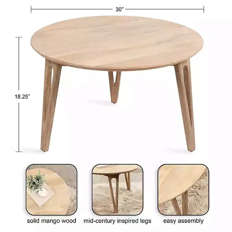 Coffee Tables-Kirklands Home Natural Mango Wood Round Kershaw Coffee Table Tan