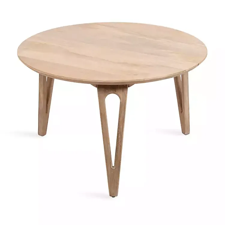 Coffee Tables-Kirklands Home Natural Mango Wood Round Kershaw Coffee Table Tan