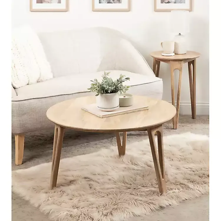 Coffee Tables-Kirklands Home Natural Mango Wood Round Kershaw Coffee Table Tan