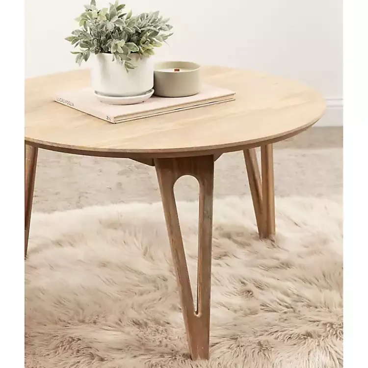 Coffee Tables-Kirklands Home Natural Mango Wood Round Kershaw Coffee Table Tan