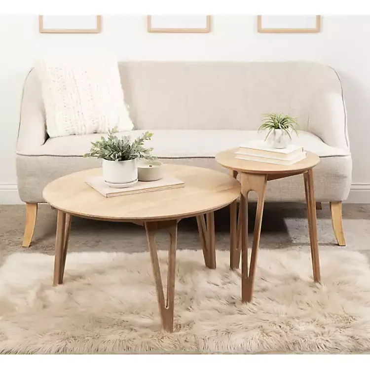 Coffee Tables-Kirklands Home Natural Mango Wood Round Kershaw Coffee Table Tan