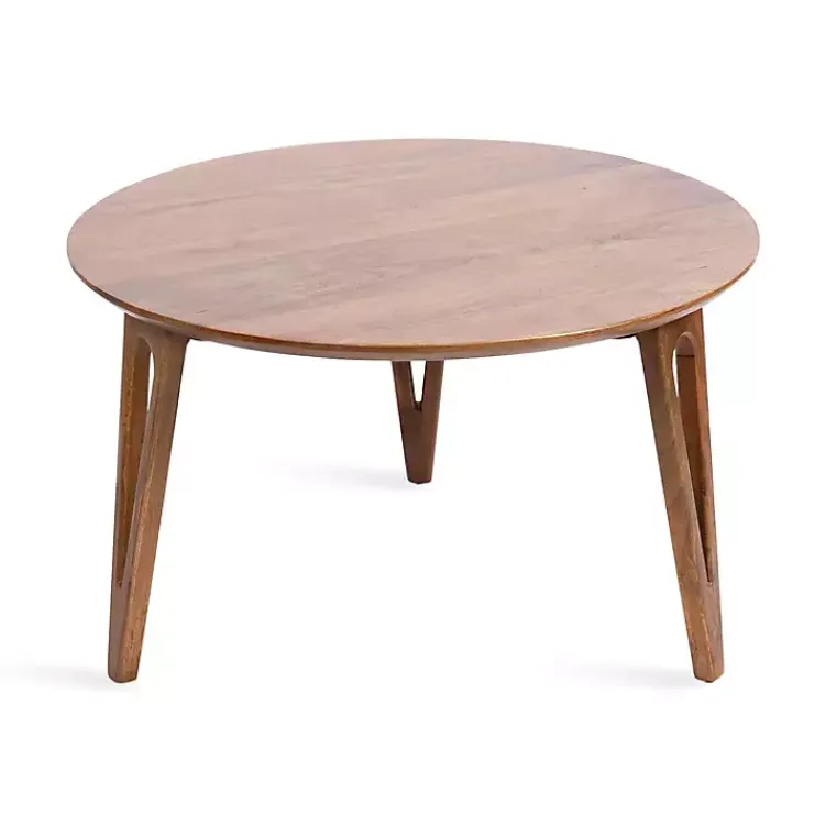 Coffee Tables-Kirklands Home Walnut Mango Wood Round Kershaw Coffee Table Brown
