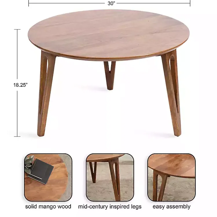 Coffee Tables-Kirklands Home Walnut Mango Wood Round Kershaw Coffee Table Brown