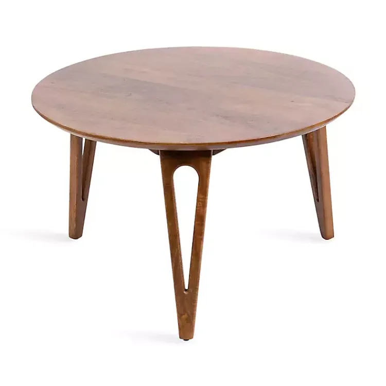 Coffee Tables-Kirklands Home Walnut Mango Wood Round Kershaw Coffee Table Brown