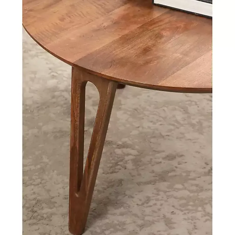 Coffee Tables-Kirklands Home Walnut Mango Wood Round Kershaw Coffee Table Brown