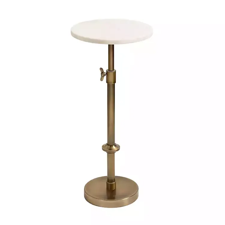 Accent & End Tables-Kirklands Home Antique Brass and Marble Adjustable Table White
