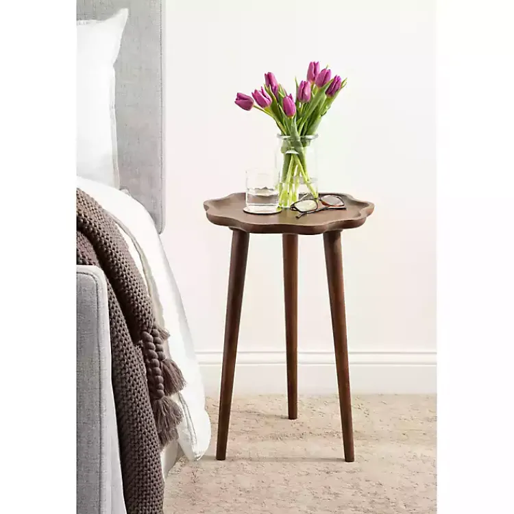 Accent & End Tables-Kirklands Home Walnut Wood Wavy Accent Table Brown
