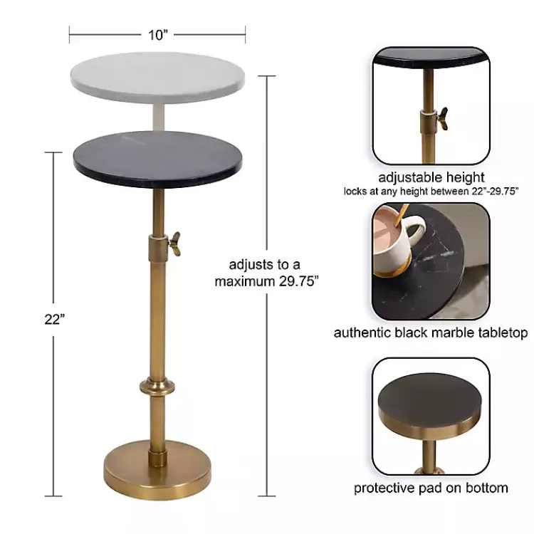 Accent & End Tables-Kirklands Home Antique Brass and Marble Adjustable Table Black
