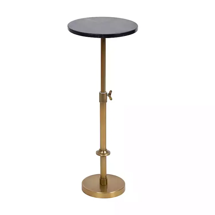 Accent & End Tables-Kirklands Home Antique Brass and Marble Adjustable Table Black