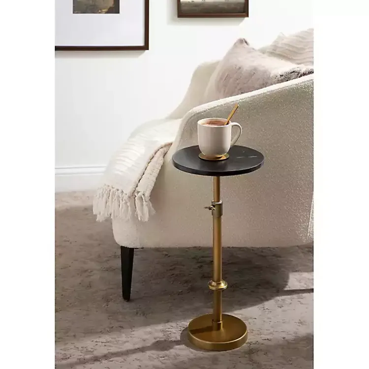 Accent & End Tables-Kirklands Home Antique Brass and Marble Adjustable Table Black