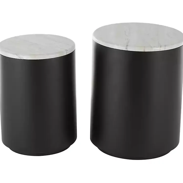 Accent & End Tables-Kirklands Home Black Metal Marble Nesting Accent Tables, Set of 2 White