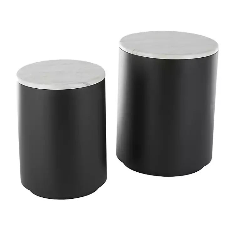 Accent & End Tables-Kirklands Home Black Metal Marble Nesting Accent Tables, Set of 2 White