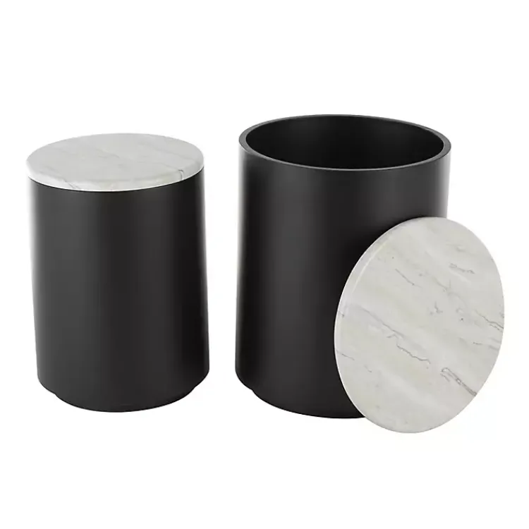 Accent & End Tables-Kirklands Home Black Metal Marble Nesting Accent Tables, Set of 2 White
