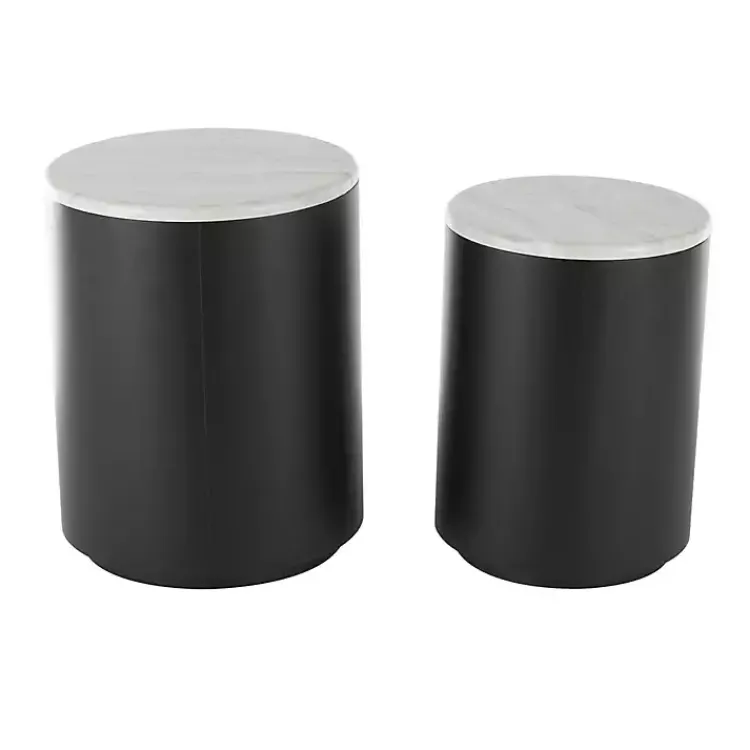 Accent & End Tables-Kirklands Home Black Metal Marble Nesting Accent Tables, Set of 2 White