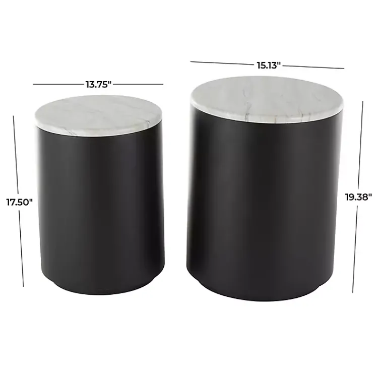 Accent & End Tables-Kirklands Home Black Metal Marble Nesting Accent Tables, Set of 2 White