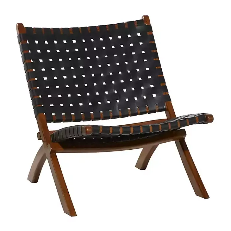 Accent Chairs-Kirklands Home Woven Leather Folding Accent Chair Black