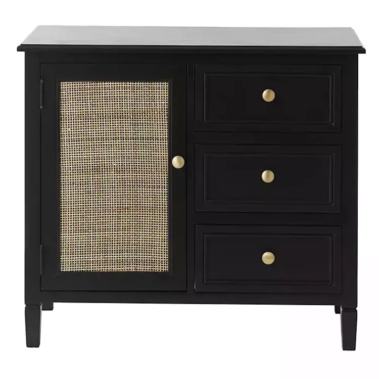 Cabinets & Sideboards-Kirklands Home Wood and Natural Rattan Cabinet Black