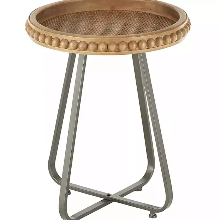 Accent & End Tables-Kirklands Home Beaded Wood Rattan Round Accent Table Brown