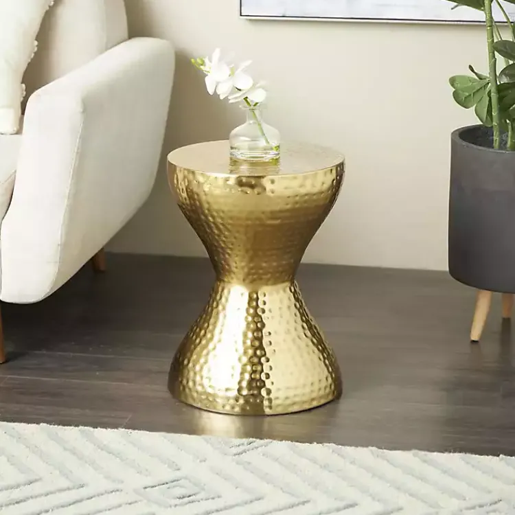 Accent & End Tables-Kirklands Home Hammered Hourglass Accent Table Gold