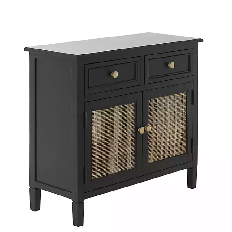 Cabinets & Sideboards-Kirklands Home Wood & Natural Rattan 2-Door Cabinet Black