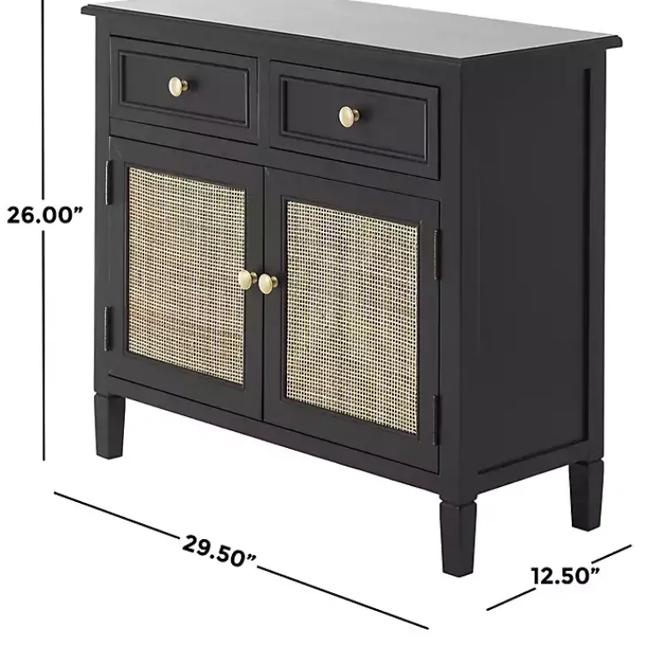 Cabinets & Sideboards-Kirklands Home Wood & Natural Rattan 2-Door Cabinet Black