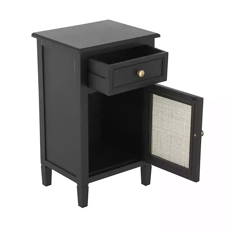 Cabinets & Sideboards-Kirklands Home Wood & Natural Rattan Small Cabinet Black