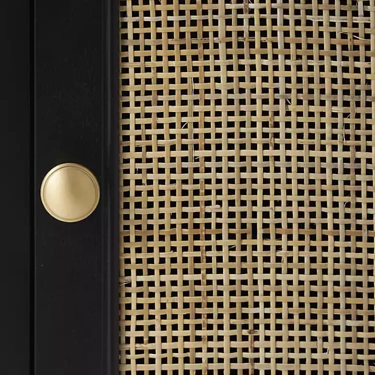 Cabinets & Sideboards-Kirklands Home Wood & Natural Rattan Small Cabinet Black
