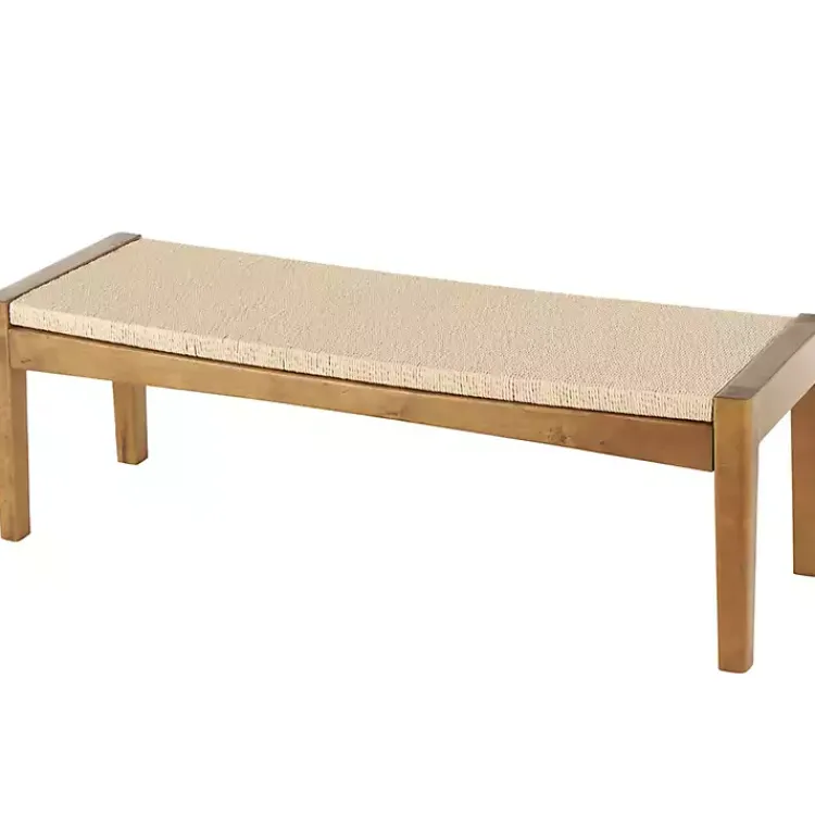 Benches & Ottomans-Kirklands Home Woven Rope and Birch Wood Bench Tan