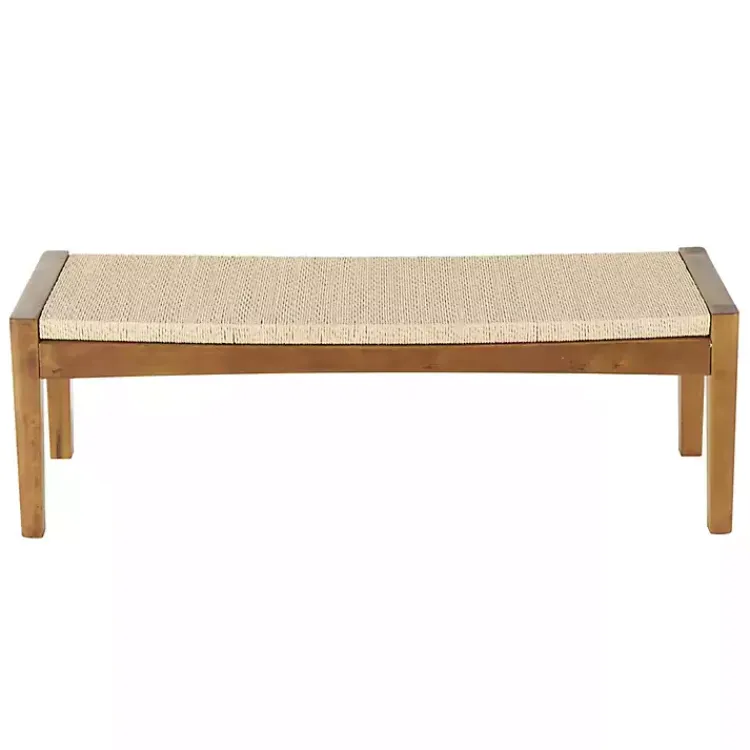 Benches & Ottomans-Kirklands Home Woven Rope and Birch Wood Bench Tan
