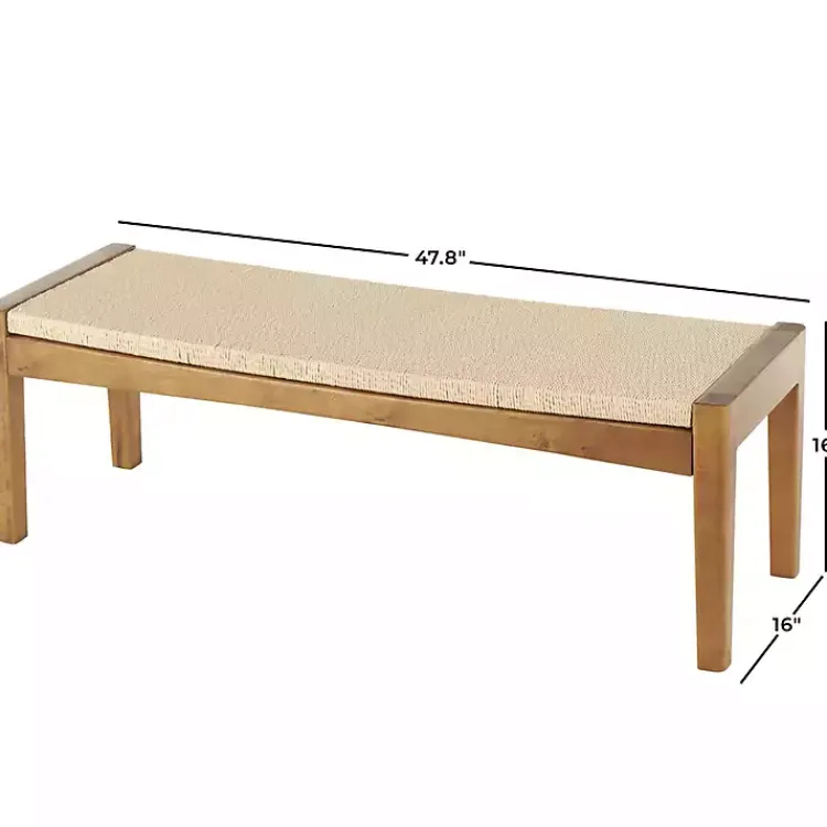Benches & Ottomans-Kirklands Home Woven Rope and Birch Wood Bench Tan