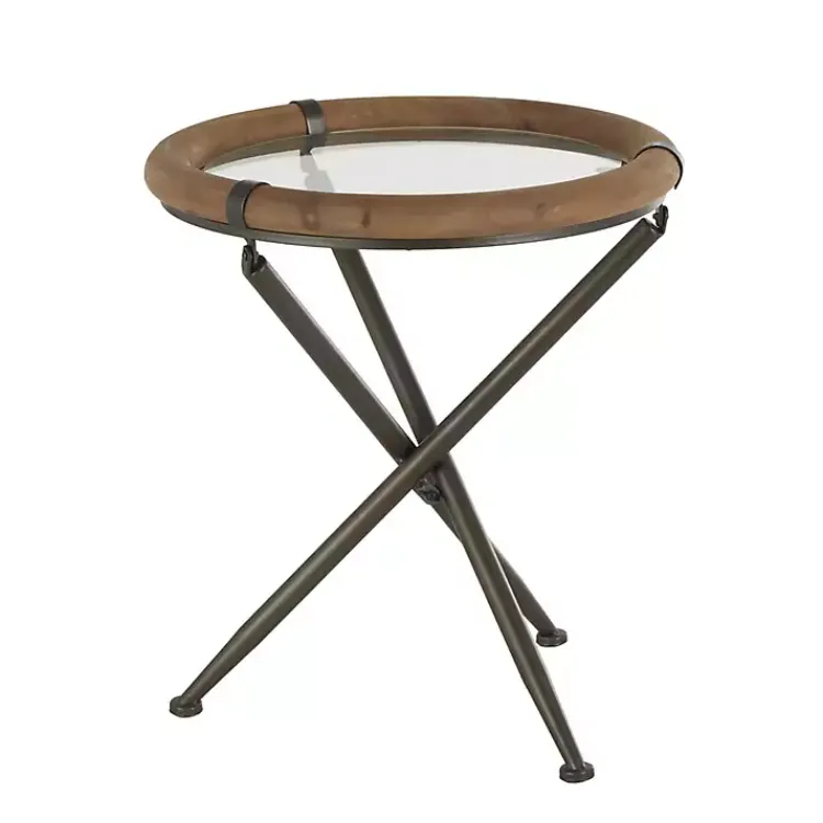 Accent & End Tables-Kirklands Home Wood and Glass Round Tripod Accent Table Brown