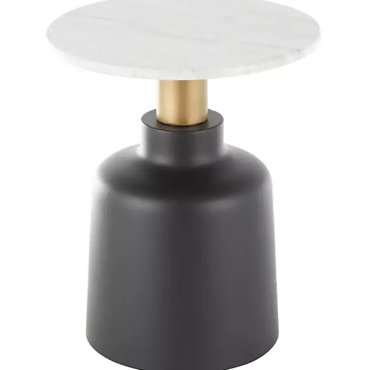 Accent & End Tables-Kirklands Home Black Metal & Marble Pedestal Accent Table White