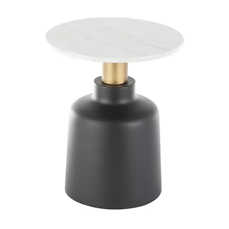 Accent & End Tables-Kirklands Home Black Metal & Marble Pedestal Accent Table White