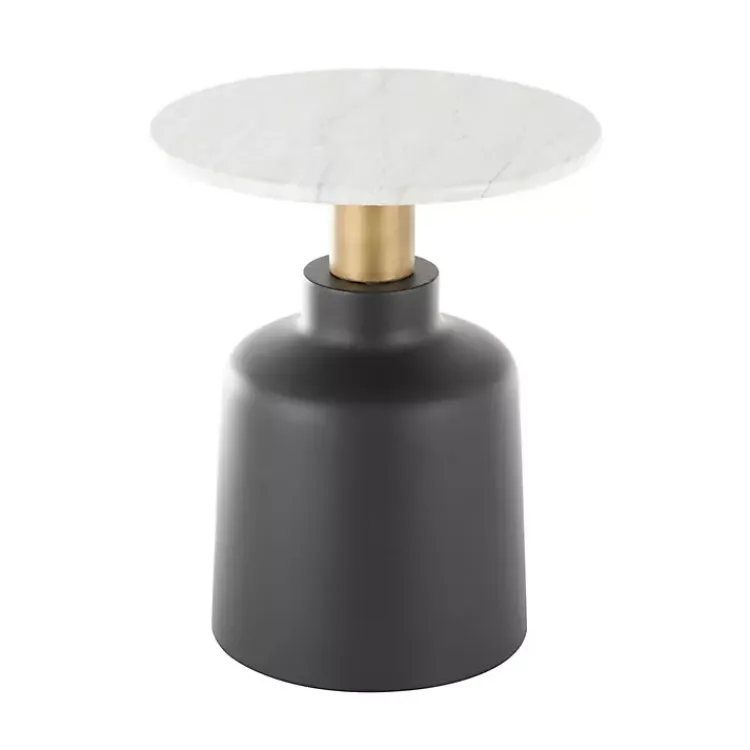 Accent & End Tables-Kirklands Home Black Metal & Marble Pedestal Accent Table White