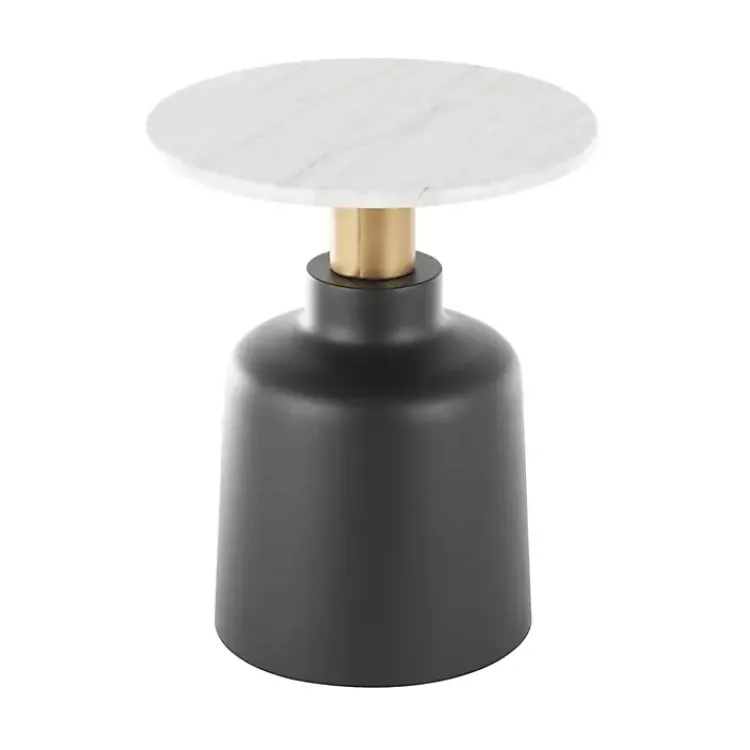 Accent & End Tables-Kirklands Home Black Metal & Marble Pedestal Accent Table White