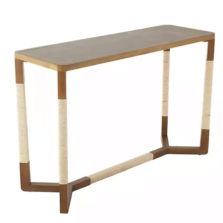 Console Tables-Kirklands Home Wood and Rope Geometric Console Table Brown