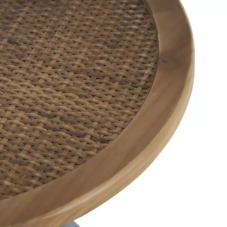 Accent & End Tables-Kirklands Home Black Metal Rattan Pedestal Accent Table, 16 in. Brown