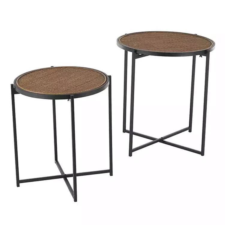Accent & End Tables-Kirklands Home Black Metal Rattan Accent Tables, Set of 2 Brown