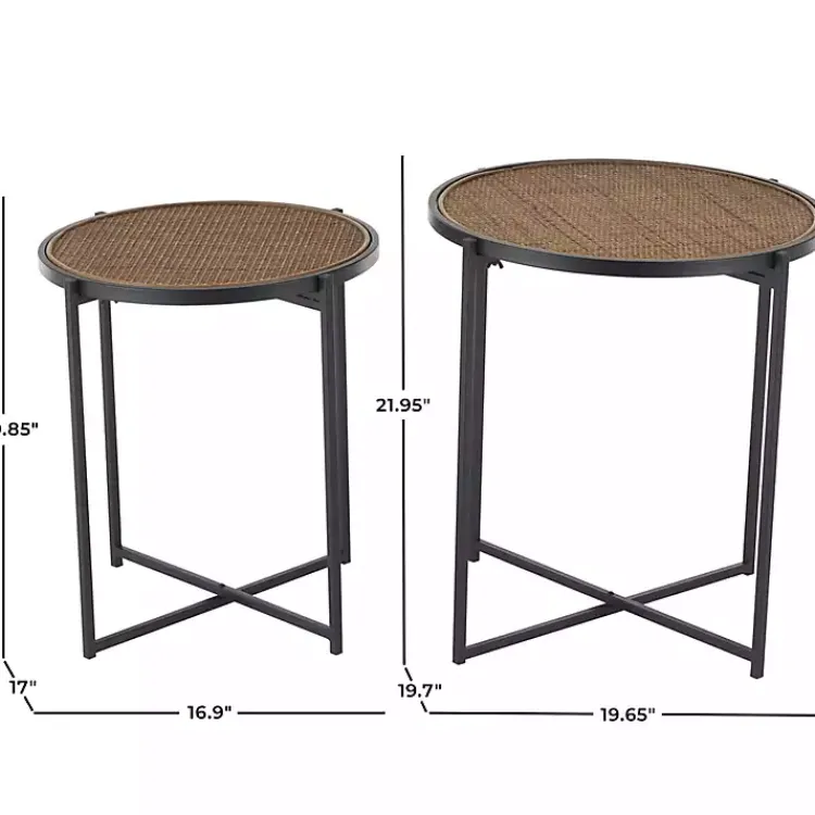 Accent & End Tables-Kirklands Home Black Metal Rattan Accent Tables, Set of 2 Brown